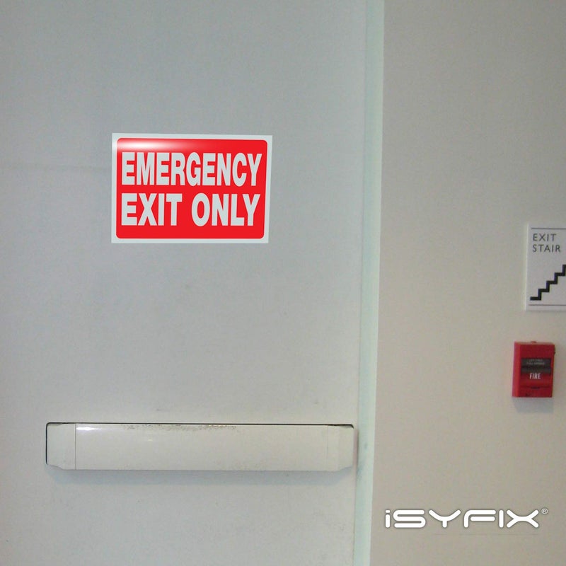 iSYFIX Emergency Exit Only Signs Stickers, 2 Pack 10x7 Inch â€“ Premium Self-Adhesive Vinyl Decal, Laminated for Ultimate UV, Weather, Scratch, Water & Fade Resistance, Indoor & Outdoor - Image 2